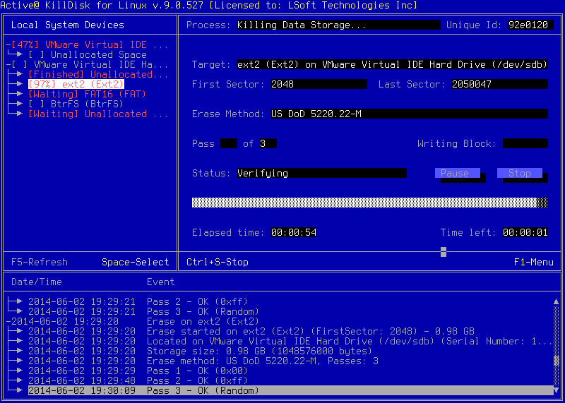 Active@ KillDisk for Linux. Progress