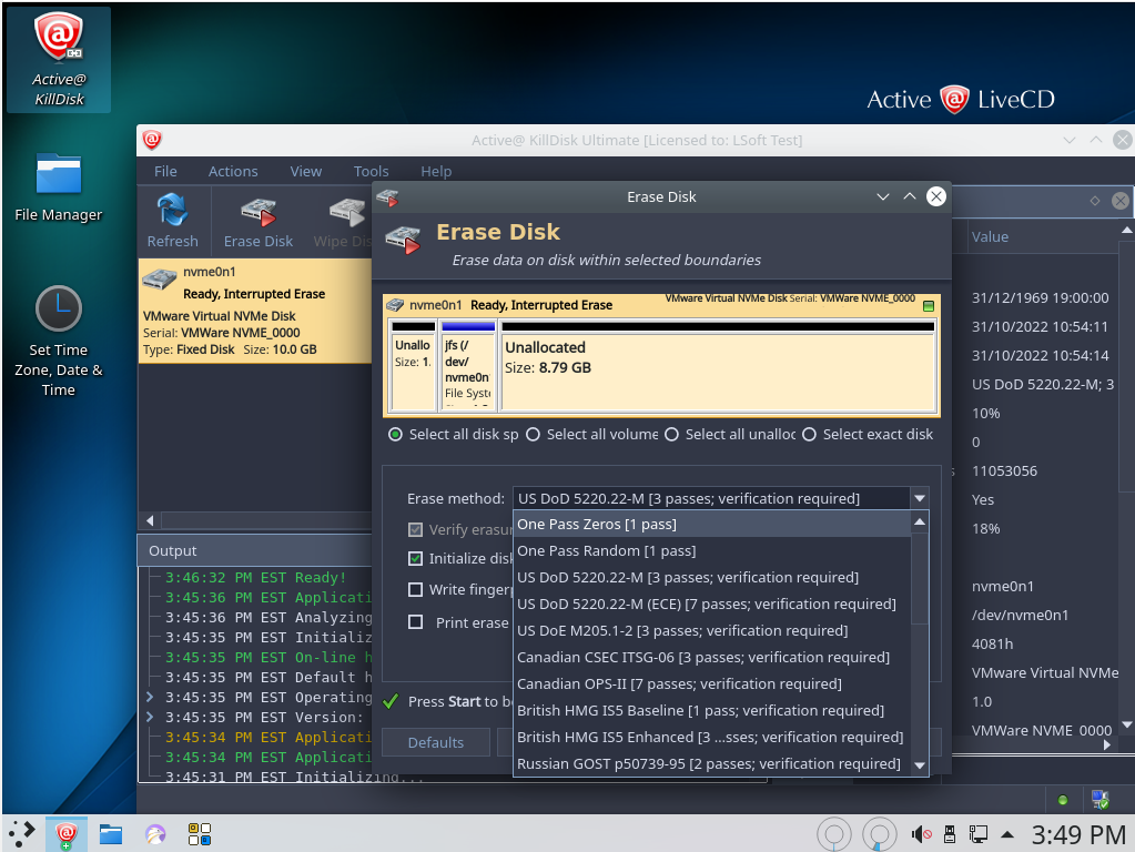 Active@ KillDisk Linux runs from Active@ LiveCD
