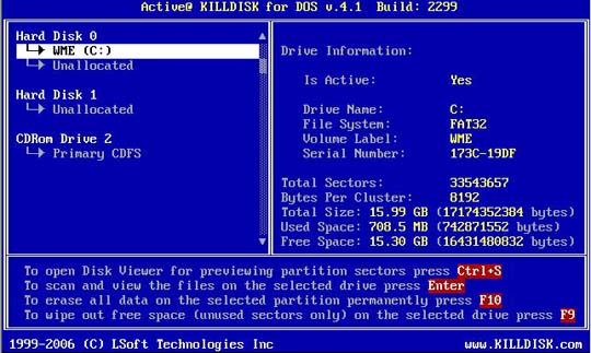 Erase hard Drive. Detected Physical Devices